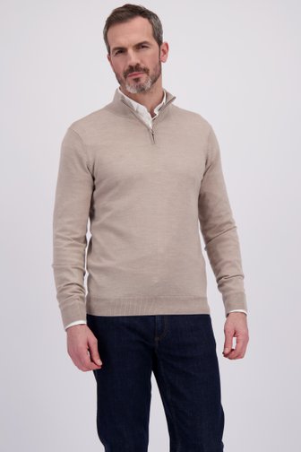 Le devant de Pull beige en laine à col zippé de Dansaert Black Premium pour Hommes