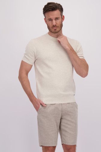 Le devant de Pull beige en maille à manches courtes de Upper East pour Hommes