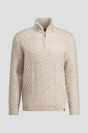 Le devant de Pull beige en maille avec zip court de Ravøtt pour Hommes