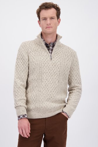 Le devant de Pull beige en maille avec zip court de Ravøtt pour Hommes