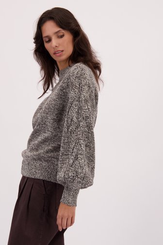 Pull beige-marron à manches ballon