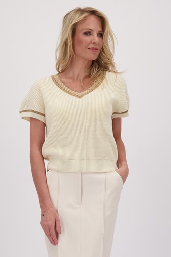 Pull beige tricoté à manches courtes de AC by Annelien Coorevits pour Femmes