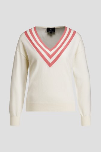 Le devant de Pull blanc à col en V rose de AC by Annelien Coorevits pour Femmes
