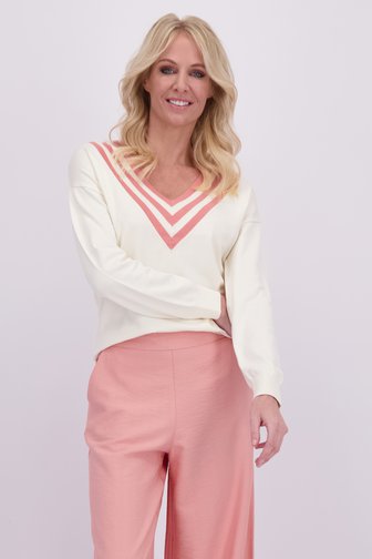 Le devant de Pull blanc à col en V rose de AC by Annelien Coorevits pour Femmes