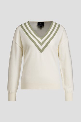 Le devant de Pull blanc à col en V vert de AC by Annelien Coorevits pour Femmes