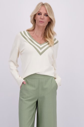 Le devant de Pull blanc à col en V vert de AC by Annelien Coorevits pour Femmes