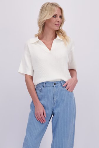 Le devant de Pull blanc à col polo de AC by Annelien Coorevits pour Femmes