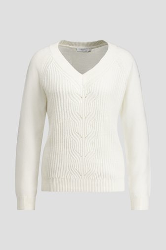 Le devant de Pull blanc en maille à col en V de Liberty Island pour Femmes