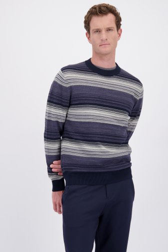 Le devant de Pull bleu à rayures de Ravøtt pour Hommes