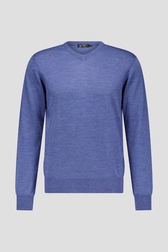Pull bleu avec col en V et laine de DANPR pour Hommes