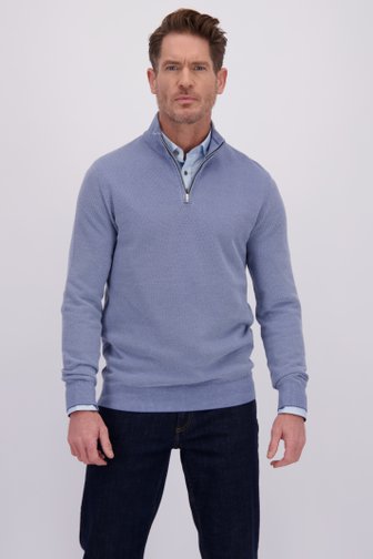 Le devant de Pull bleu chiné avec zip court de Dansaert Blue pour Hommes