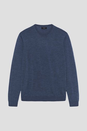 Photo produit 1 de Pull bleu chiné en laine mérinos à col rond de Matinique pour Hommes