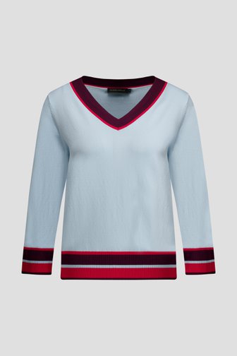 Le devant de Pull bleu clair avec des accents bordeaux de Claude Arielle pour Femmes