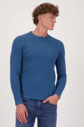 Pull bleu finement texturé de Casual Five pour Hommes
