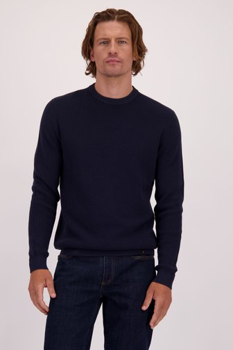 Le devant de Pull bleu foncé à col rond de Ravøtt pour Hommes