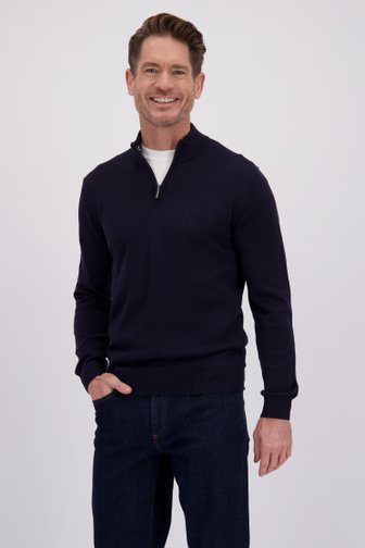 Le devant de Pull bleu foncé à col zippé de Dansaert Blue pour Hommes