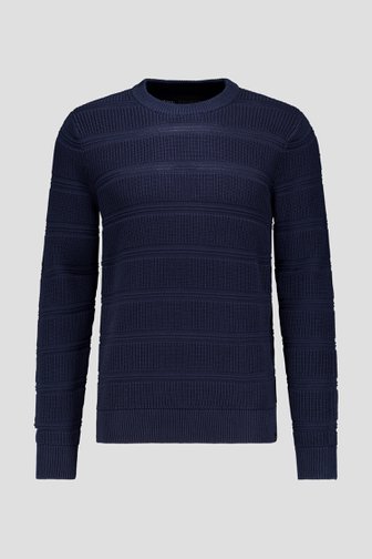 Le devant de Pull bleu foncé à rayures tricotées de Ravøtt pour Hommes