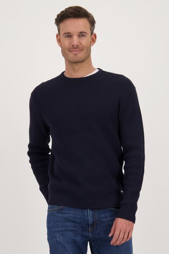 Pull bleu foncé à structure fine de Upper East pour Hommes