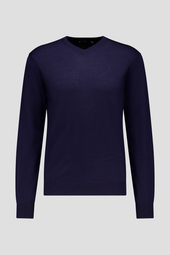 Pull bleu foncé avec col en V et laine de DANPR pour Hommes