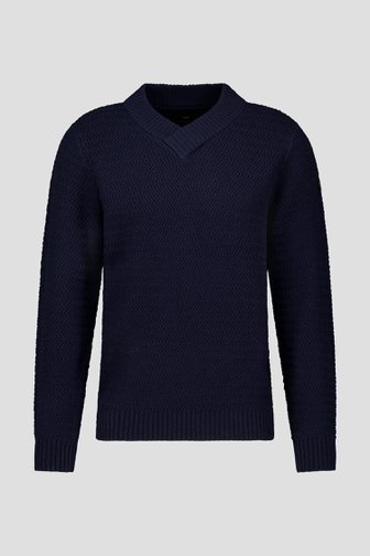 Pull bleu foncé avec motif tricoté fin	 de Ravøtt pour Hommes