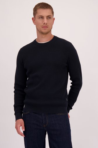 Le devant de  Pull bleu foncé en maille à col rond de Casual Five pour Hommes