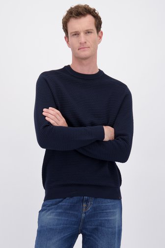 Le devant de Pull bleu marine à manches longues de Ravøtt pour Hommes