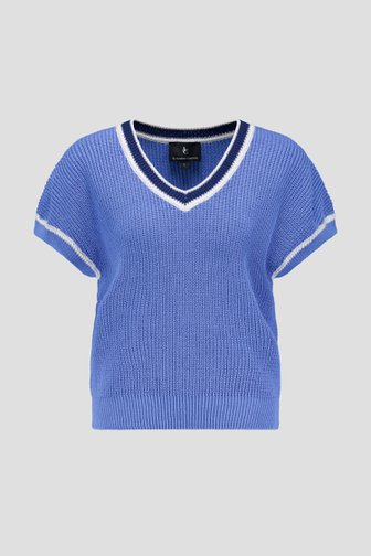 Pull bleu tricoté à manches courtes de AC by Annelien Coorevits pour Femmes