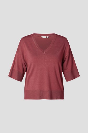 Photo produit 1 de Pull bordeaux à col en V et manches mi-longues de Yest Curve pour Femmes