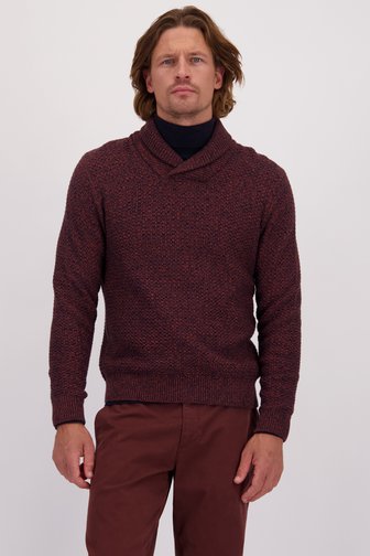 Le devant de Pull bordeaux chiné à col châle de Ravøtt de Ravøtt pour Hommes