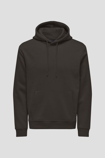 Le devant de Pull brun foncé à capuche de Only & Sons pour Hommes