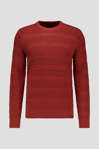 Le devant de Pull brun rouille avec rayures tricotées de Ravøtt pour Hommes