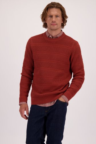 Le devant de Pull brun rouille avec rayures tricotées de Ravøtt pour Hommes