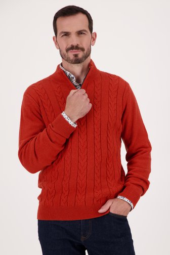 Pull cablé rouge-orange avec fermeture éclair, male, Marque: Upper East