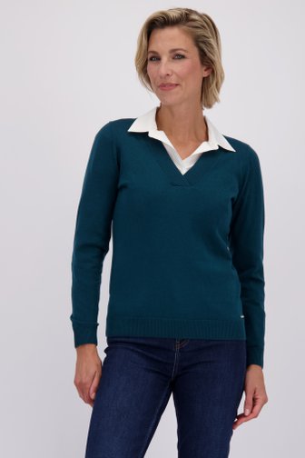 Le devant de Pull col V bleu vert de Claude Arielle pour Femmes