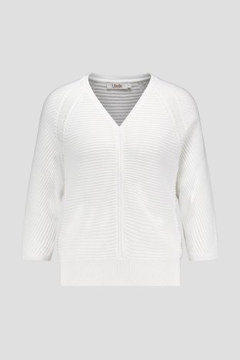 Pull côtelé blanc avec col en V de Libelle pour Femmes