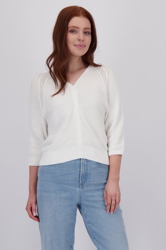 Pull côtelé blanc avec col en V de Libelle pour Femmes