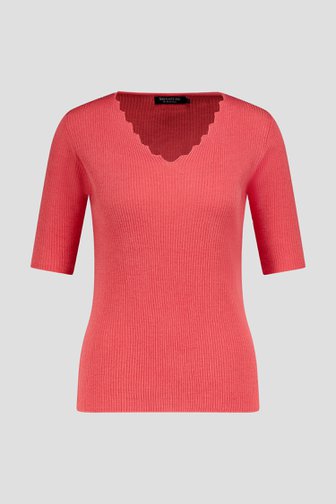 Pull côtelé orange avec col en V  de Signature pour Femmes