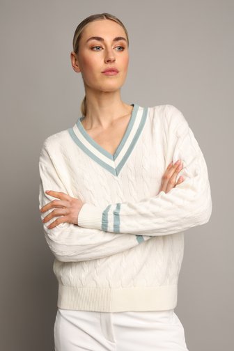 Le devant de Pull de golf blanc à motif torsadé de Dansaert Golf Club pour Femmes