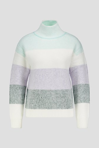 Le devant de Pull écru à rayures vertes et lilas de Liberty Loving nature pour Femmes