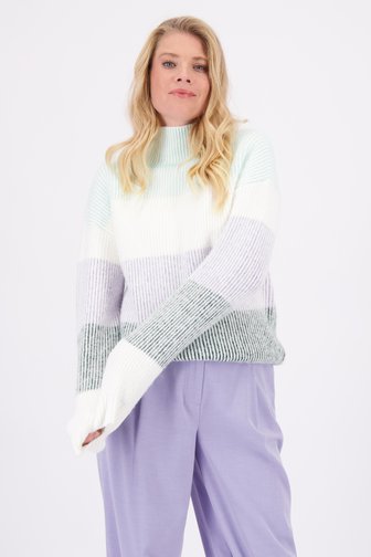 Le devant de Pull écru à rayures vertes et lilas de Liberty Loving nature pour Femmes