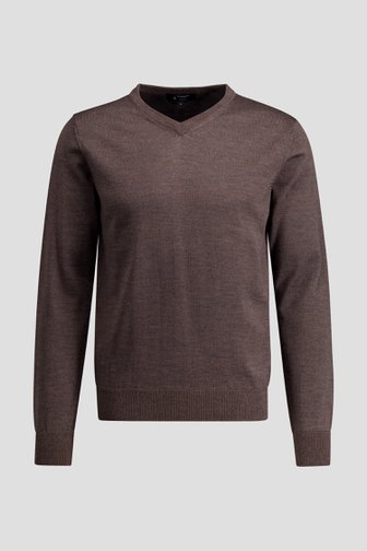 Le devant de Pull en laine brun foncé à col V de Dansaert Black Premium pour Hommes
