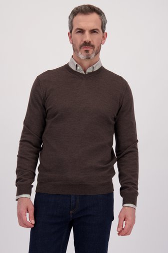 Le devant de Pull en laine brun foncé à col V de Dansaert Black Premium pour Hommes