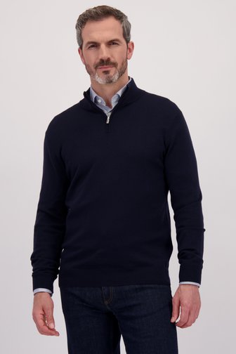 Le devant de Pull en laine navy avec fermeture zippée courte de Dansaert Black Premium pour Hommes