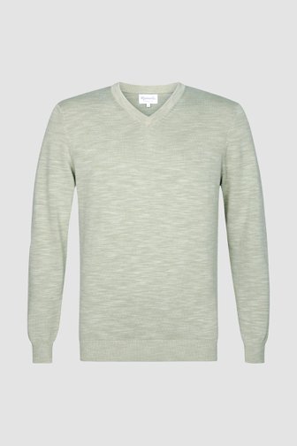 Pull en maille fine beige-vert avec col en V de Michaelis pour Hommes