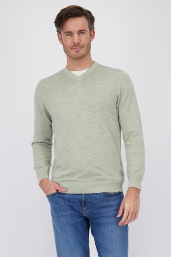Pull en maille fine beige-vert avec col en V de Michaelis pour Hommes