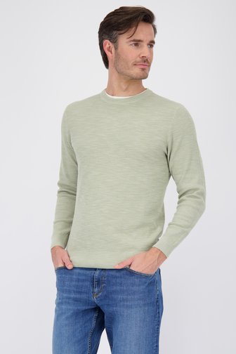 Pull en maille fine beige-vert avec col rond de Michaelis pour Hommes