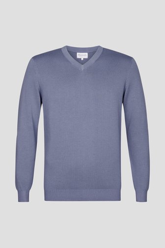 Pull en maille fine bleu à col en V de Michaelis pour Hommes