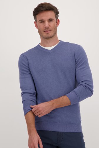 Pull en maille fine bleu à col en V de Michaelis pour Hommes