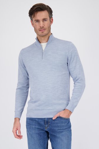 Pull en maille fine bleu clair à fermeture éclair de Michaelis pour Hommes