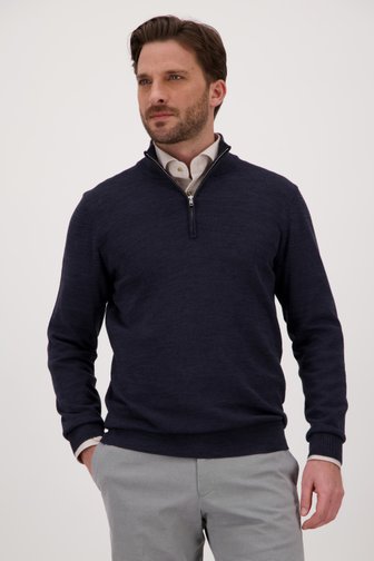 Pull en maille fine navy à fermeture éclair courte de Michaelis pour Hommes
